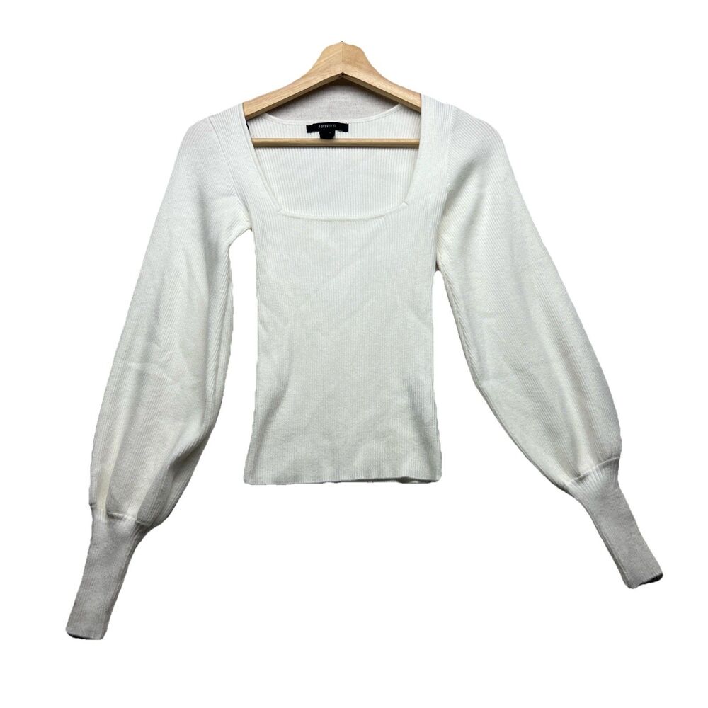 Forever 21 Sweater Womens Small Ribbed Knit Long Sleeve Square Neck Crop Top